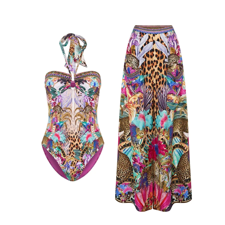 

Floral Print One Piece Swimsuits 2024 Women's Vintage Fashion Bikinis Set Luxury Push Up Swimwear Holiday Bathing Suit Beachwear
