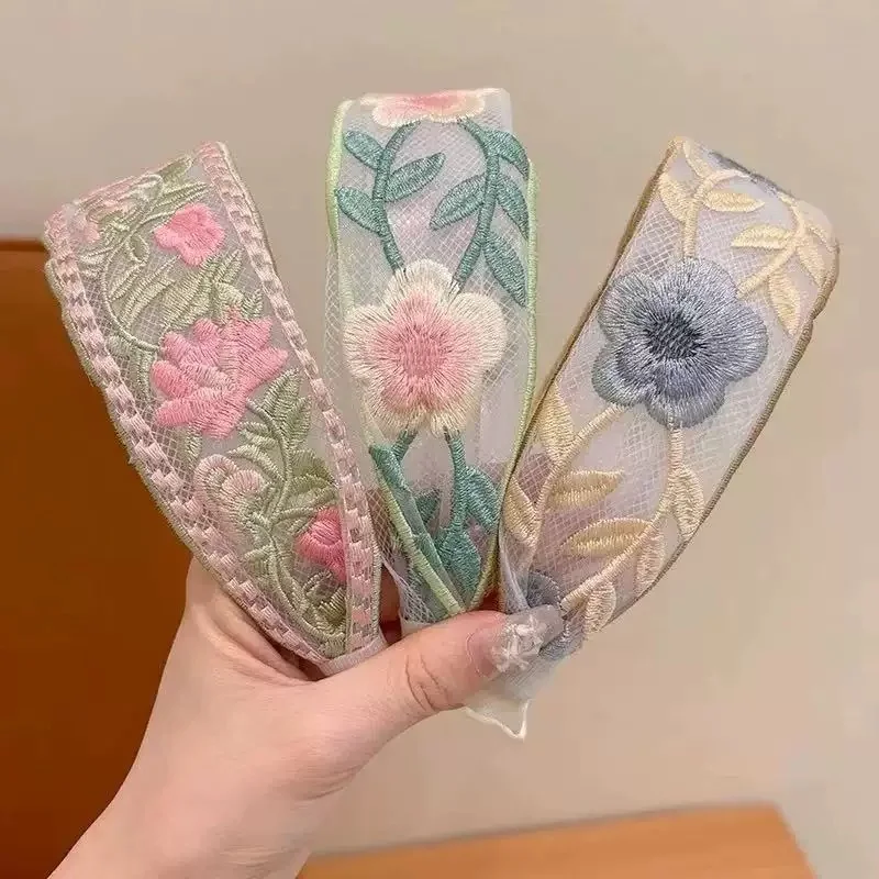 Beliebtes besticktes Blumen-Tüll-Stirnband für Damen – Vintage-Böhmisches Haarband-Accessoire