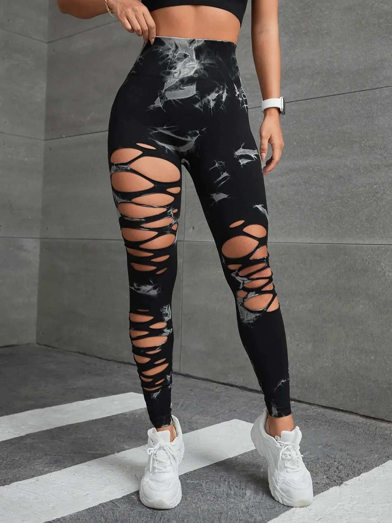 

Yoga Pants Women Seamless Tie Dyed Hollow Out Tight High Waist Hip Lift Sports Fitness Trousers Quick Drying Gym Leggings 2024