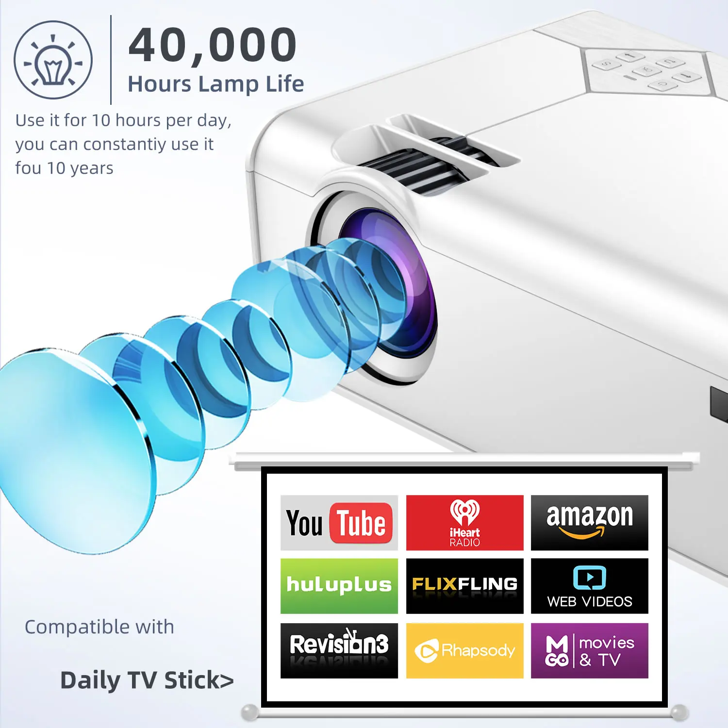 스마트 안드로이드 3D LCD 비디오 1080P LED 홈 시어터 프로젝터 프로젝터, 100 인치 프로젝터 스크린 포함