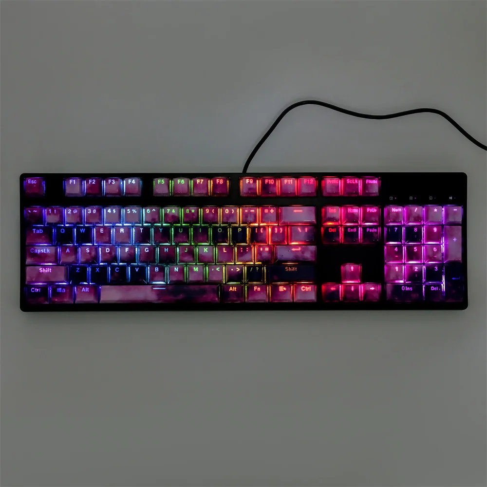 

Lila Nebula ABS Tastenkappen OEM Profil UV Helle seite Wasser Transfer Druck Für Kreuz MX Schalter Kailh Mechanische Tastatur