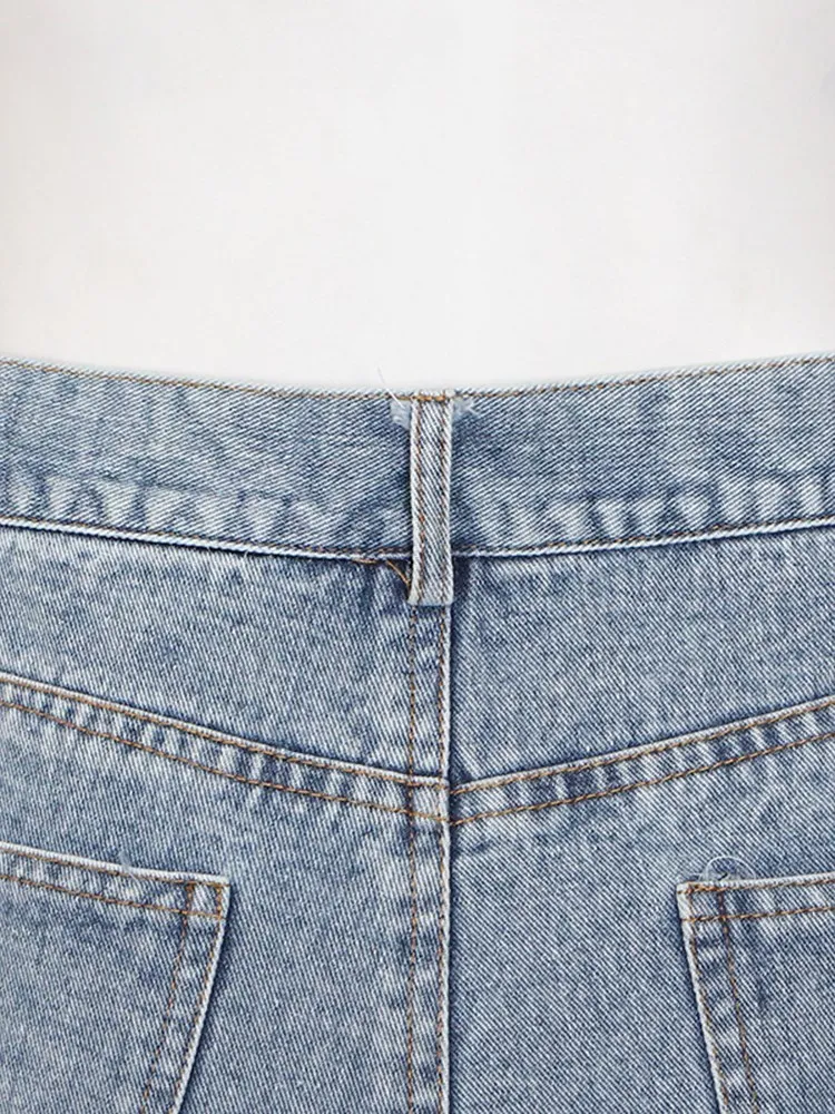 BPN Fashion Patchwork Tassel Shorts For Women High Waist Patchwork Pokcets Slimming Solid Denim Short Pants Female Clothing New
