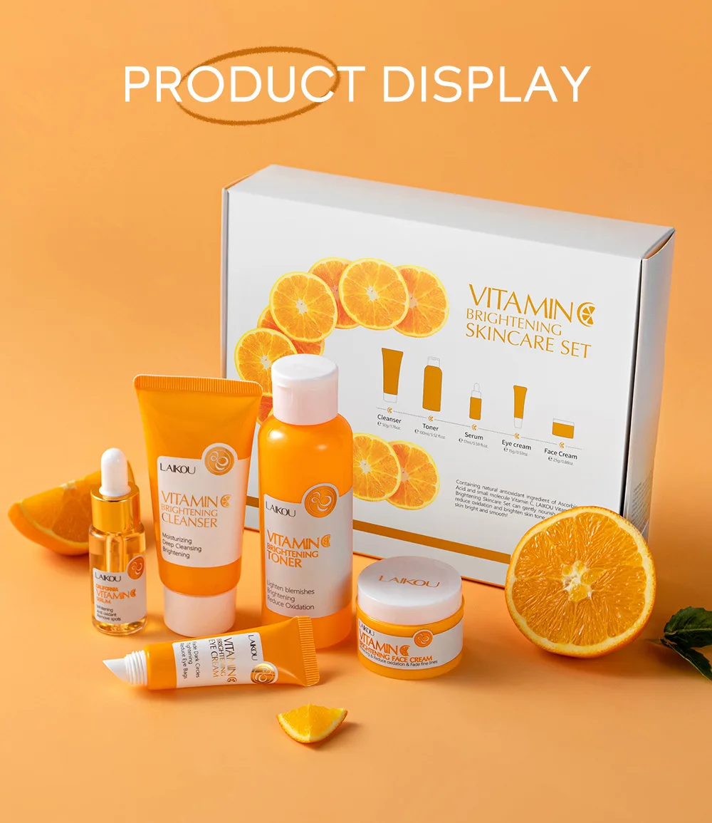 Facial and Hair Essence Set Facial Vitamin C Cream 5pcs Vitamin C Skin Care Sets Face Cream Facial Cleanser Essence Toner Eye Cream Moisturizing Face Care