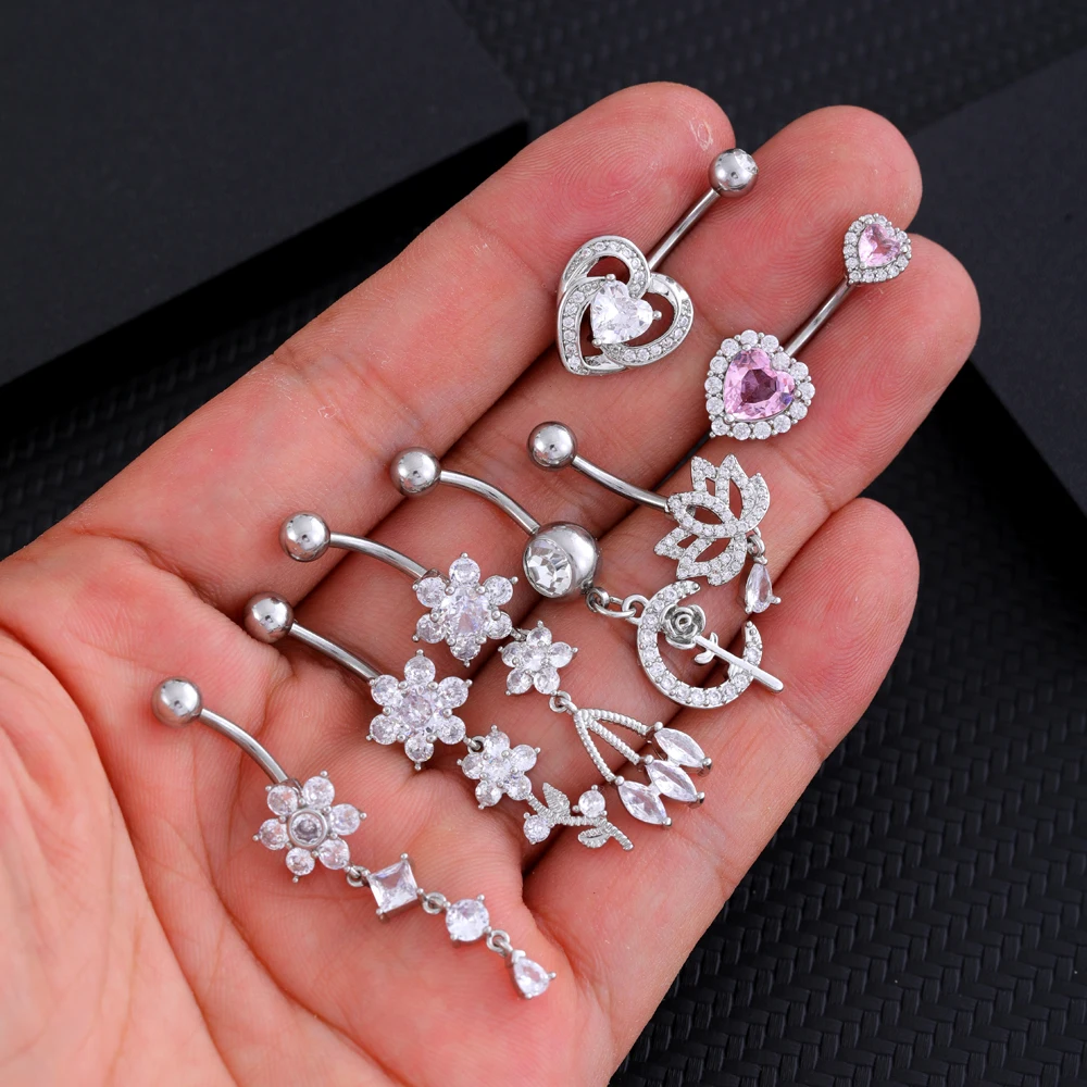 14G Heart Flower Shaped Navel Piercing Ornament Water Drop Belly Button Piercing Pendant Belly Nombril Piercing Women Jewelry images - 6