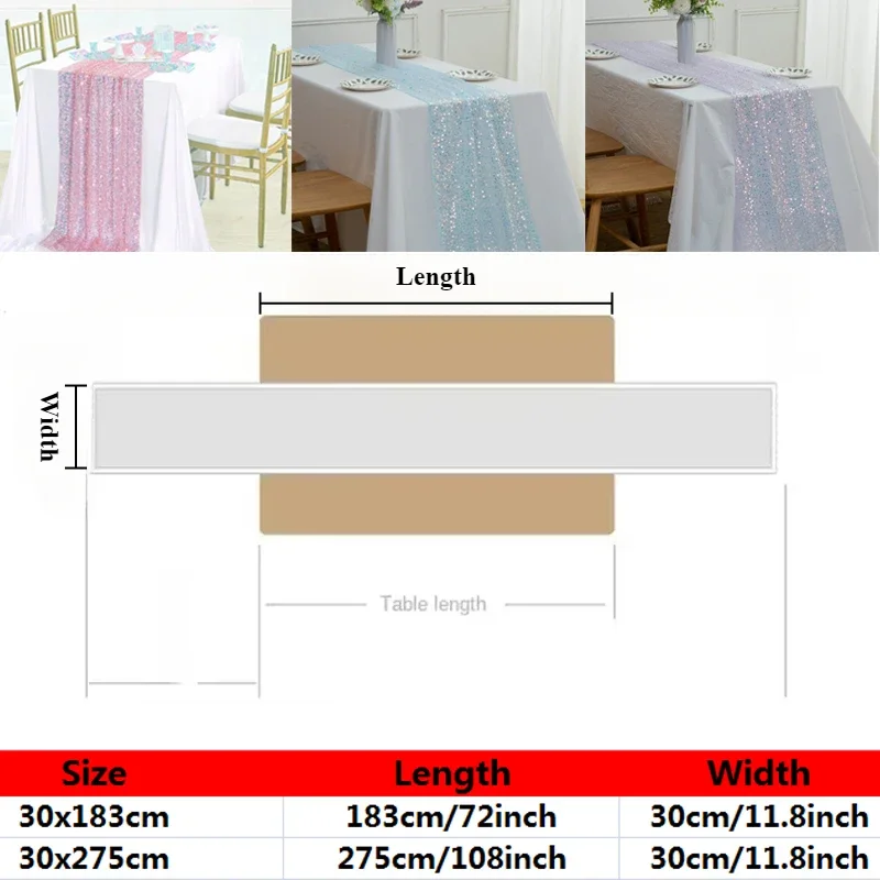 Glitter Iridescent Table Runner Holographic Mermaid Tail Scale Sequin 탁자 깃발  for Wedding Birthday Party Christmas Decoration 6