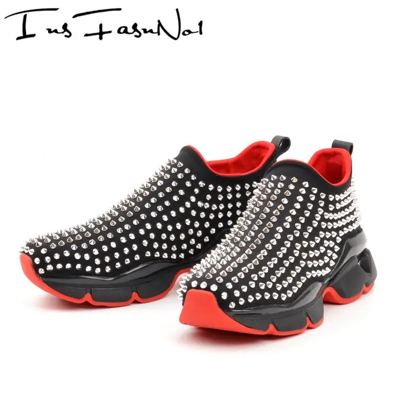 

Men's Sock Sneakers New Casual Spike Rivets Unisex Trainers Shoes Platform Breathable Women Sneakers Slip On Black Leisure Flats