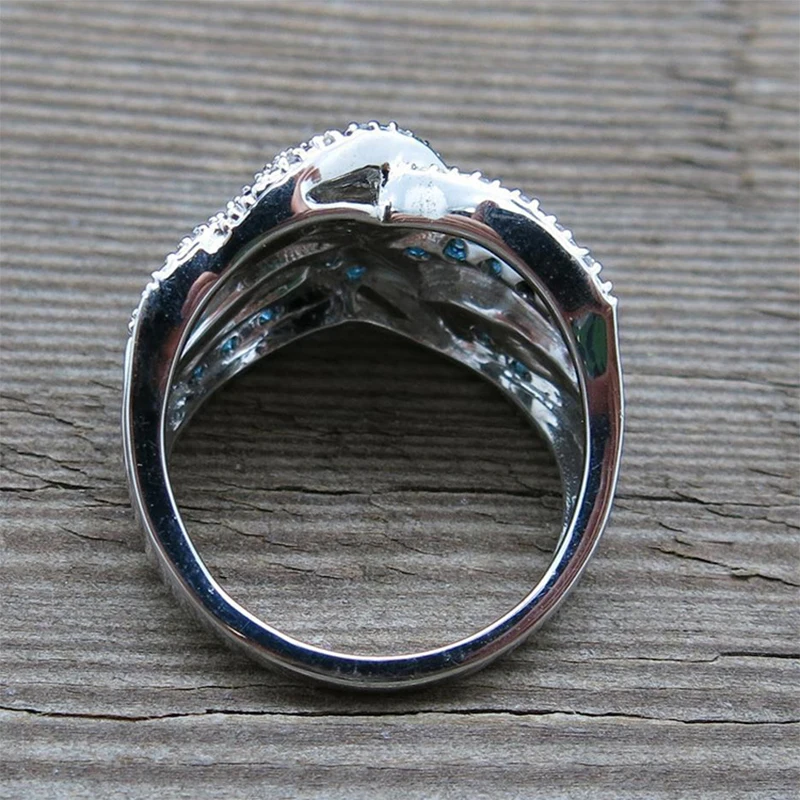 Fashion Rings S925 Stamp Blue CZ Zircon Stone Women Wedding Engagement Gifts