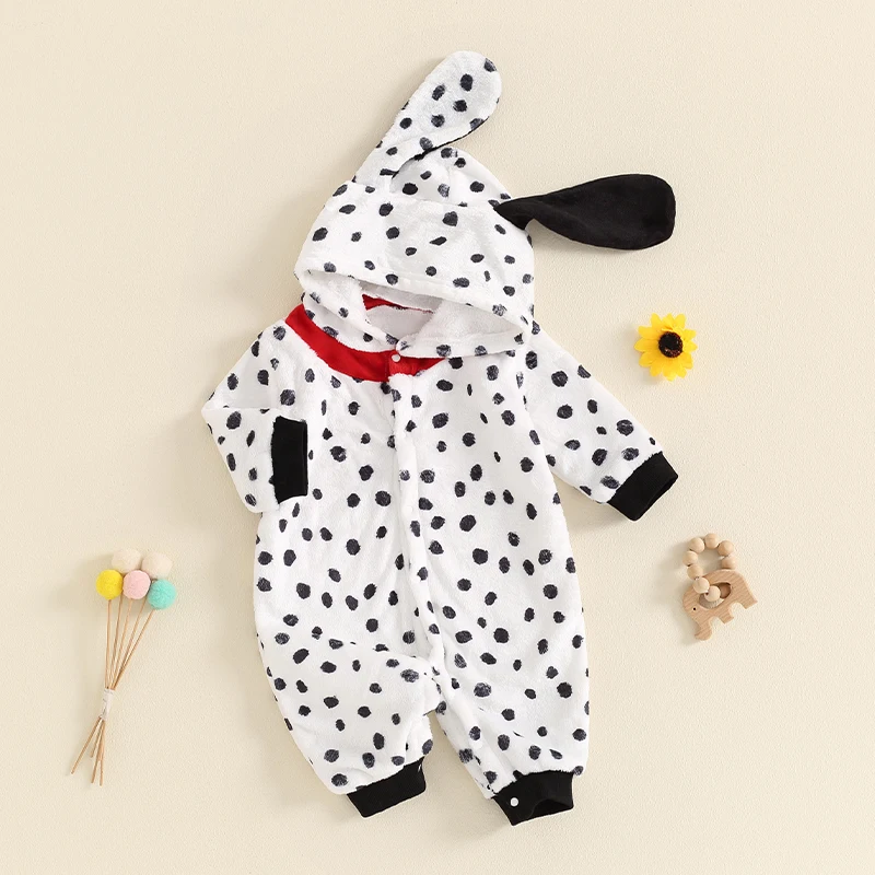 Unisex Baby Girls Boy Dalmatian Costume Halloween Costume Infant Hooded Long Sleeve Button Romper Jumpsuit Outfits 4