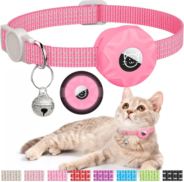 for Apple AirTag Cat Collar,Air Tag Pet Collar with airtag Holder and Bell Reflective GPS Kitten Collar for Girl Boy Cats gatos