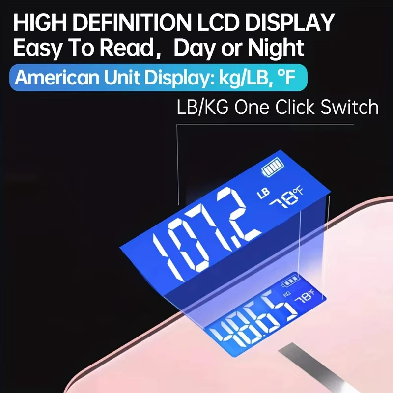 Digitale Körperwaage – 180 kg Tragkraft, LCD-Display, extra breite Plattform, mit Temperaturanzeige (°F) und USB-Ladefunktion_voghion.com