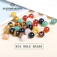 50pcs/Lot Natural Stone Big Hole Beads High Quality Amethyst Agate Jade Round Bead For For Jewelry Making Diy Bracelet Accessory 1