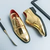 Luxury Brand High-end Golden Business Dress Shoes Lace Up Men's Shiny Leather Shoes Elegant Men’s Pointed Toe Shoes for Wedding