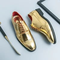 Luxury Brand High-end Golden Business Dress Shoes Lace Up Men's Shiny Leather Shoes Elegant Men’s Pointed Toe Shoes for Wedding