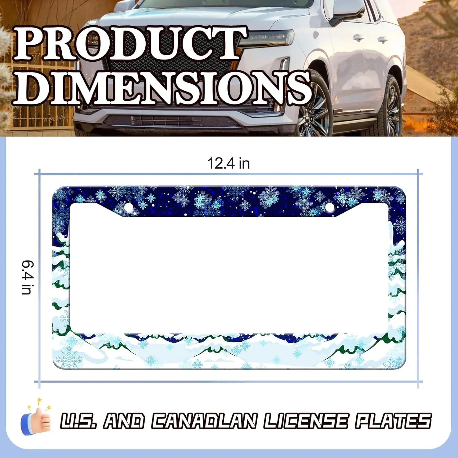 크리스마스 번호판 프레임 2팩 귀여운 눈송이 겨울 스테인리스 번호판 홀더, 녹 방지 방수