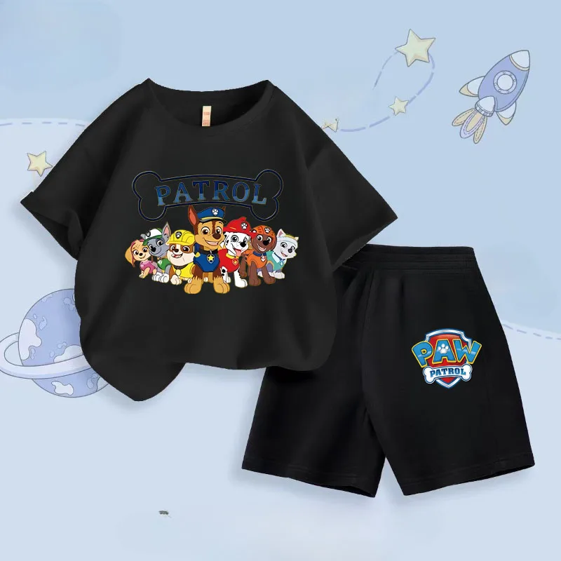 PAW Patrol Summer New Boys Short Sleeved Top Shorts Two Piece Set Children's Casual Breathable Outfits Kids Beach Clothing Suit 4