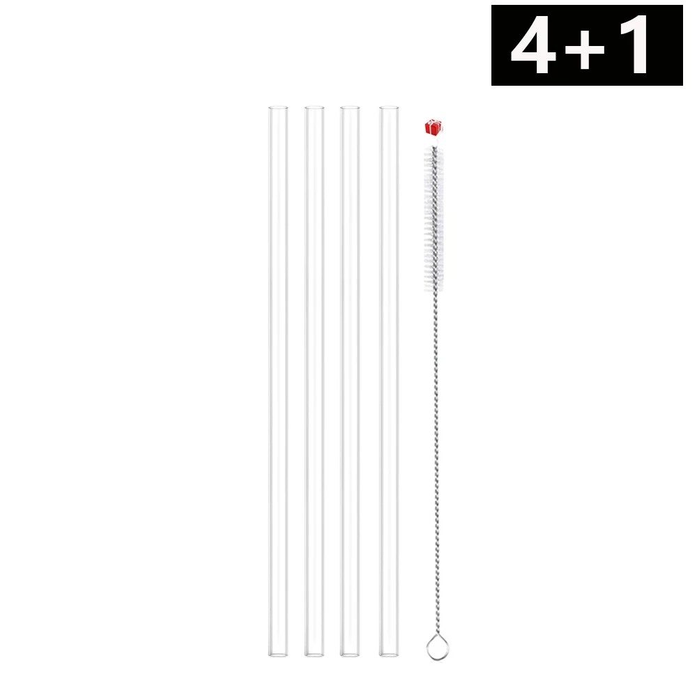 30cm Transparent Reusable Plastic Straws with Cleaning Brush