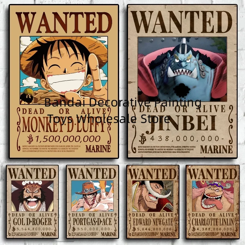 

Japanese Anime Hot Luffy Action Figure Wanted Poster Craft Print Wall Sticker Vintage Stickers One Piece Wallpaper Paintings