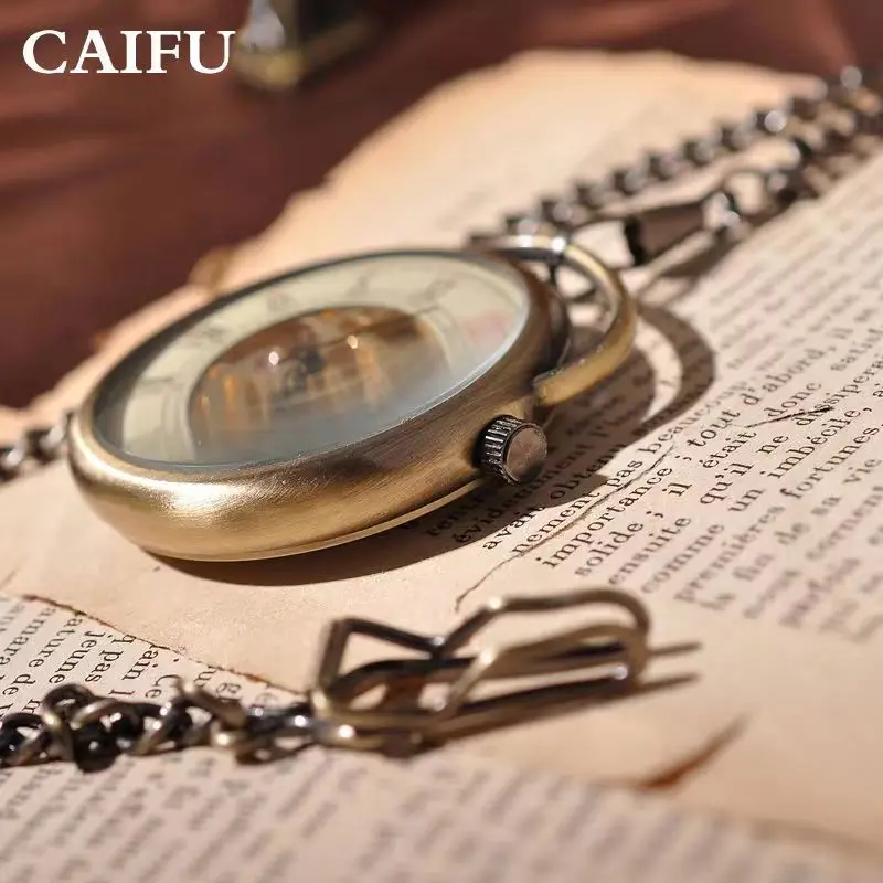 Pocket watch men's large dial flapless skeleton roman mechanical pocket watch classic vintage spring men's and women's pocket po