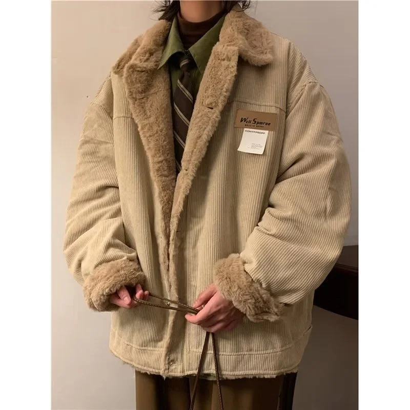 

Men's Corduroy Cotton Jacket New Winter Spring Coat Student's Lamb Plush Padded Outer Outdoor Camp Sports Travel Fleece Overcoat