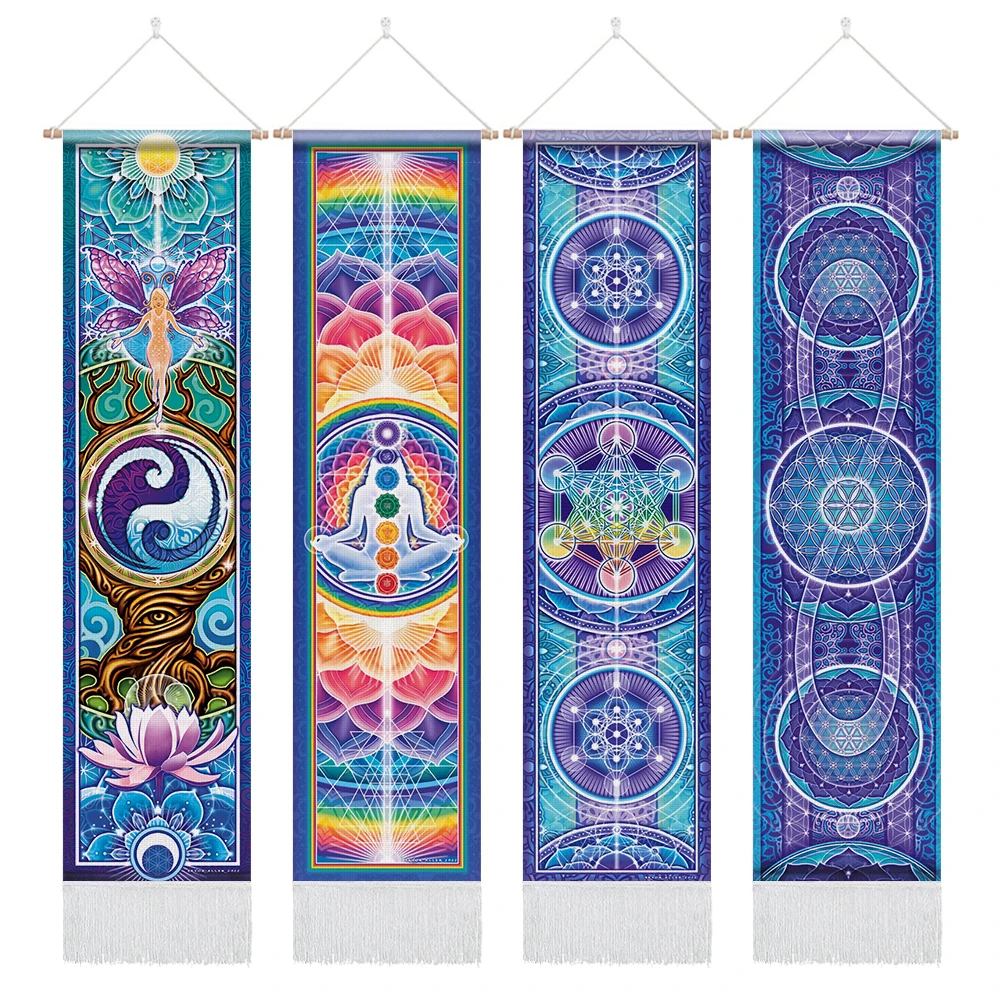 

Sacred Self Tapestry Infinity Flower Wall Hanging Nature's Magic Vertical Tapestries with Tassel for Home Decor 12.8x 51.2 Inch