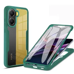 Enhanced 360 Full Body Transparent Screen Protector Shockproof Phone Cover for Poco C65 (Green)