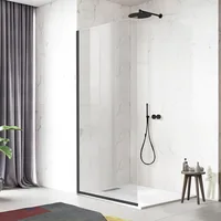 Shower Door Bathroom Semi-Framed Fixed Shower Glass Door Single Shower Screen in Matte Black Clear Tempered Glass Shower Door 1