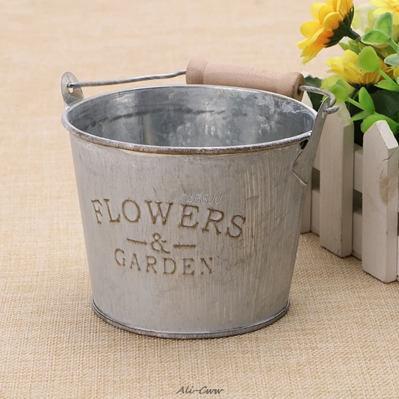 Vintage Galvanised Metal Iron Flower Garden Shabby Vase Creative Pot Barrel Planter Decor Desktop Flowers for Home | Дом и сад