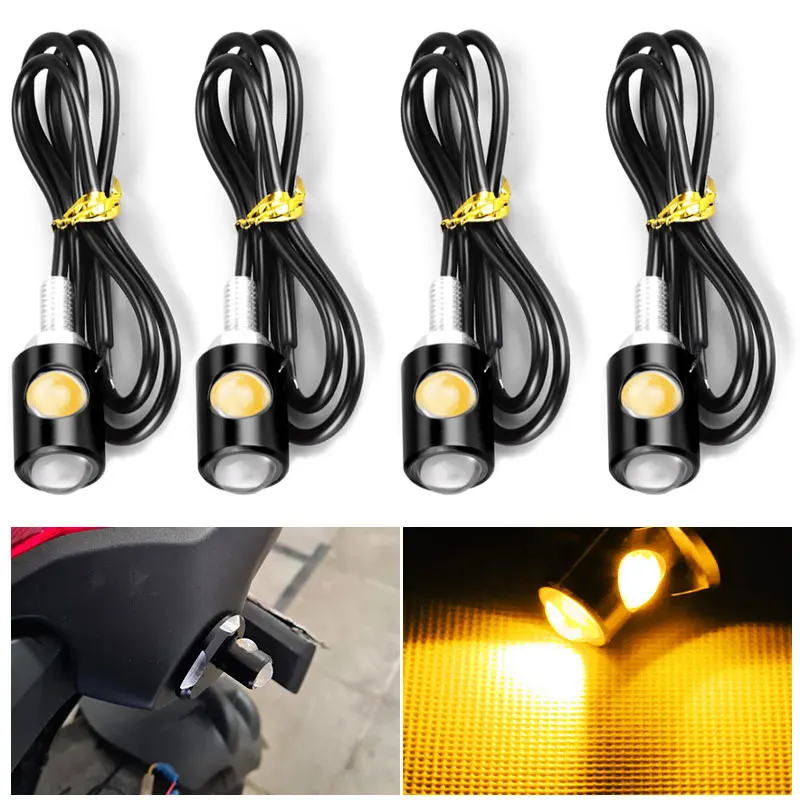 CNC Aluminum Motorcycle Turn Signal Lights Mini LED Indicator Amber Flasher Lamp Daytime Running Light License Number Plate Lamp