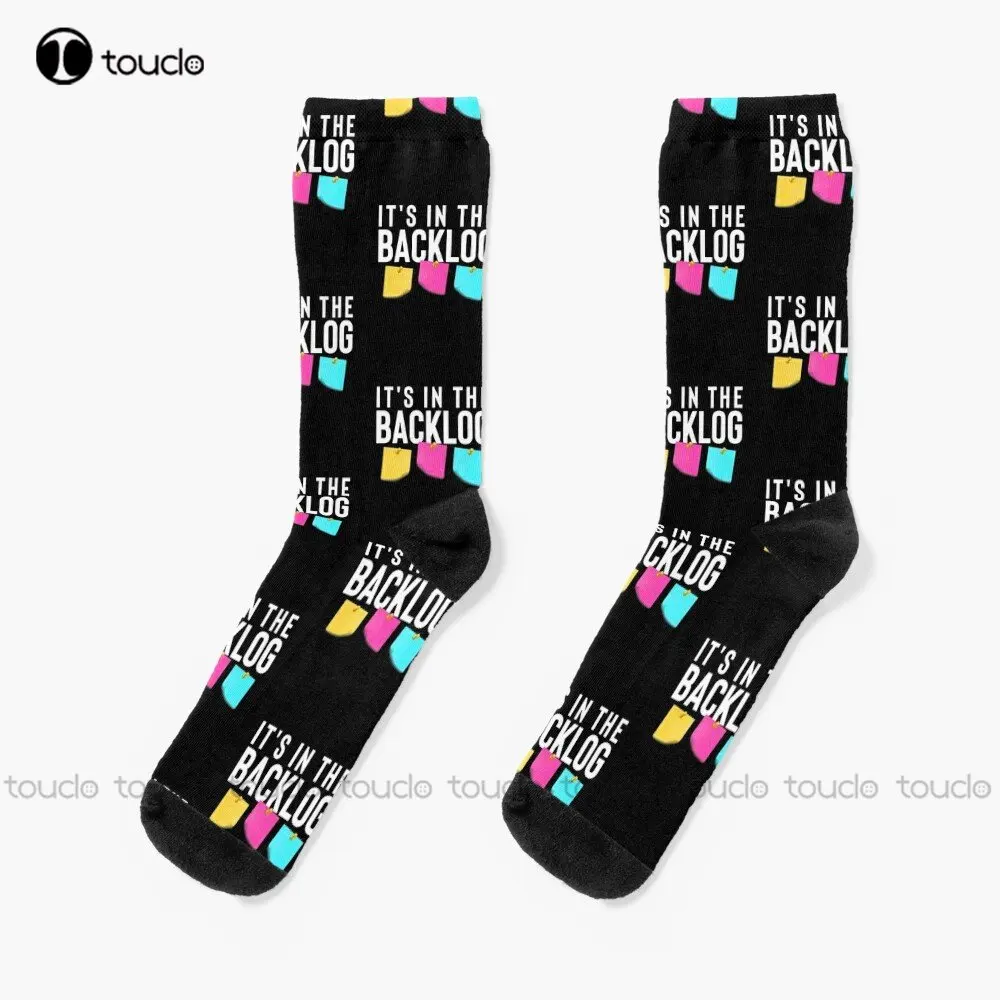 

It'S In The Backlog Funny Agile Quote For Scrum Master And Product Owner Socks Street Skateboard Socks Custom Gift