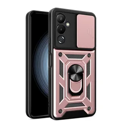Durable Armor Hybrid Ring Back Cover with Camera Protection for Tecno Pova 4 Pro (Rose Gold)