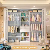 Closet System - 4.75-8FT Closet Organizer System with Wooden Drawers & Cube Storage Organizer, Up To 96" Closet Systems for 2