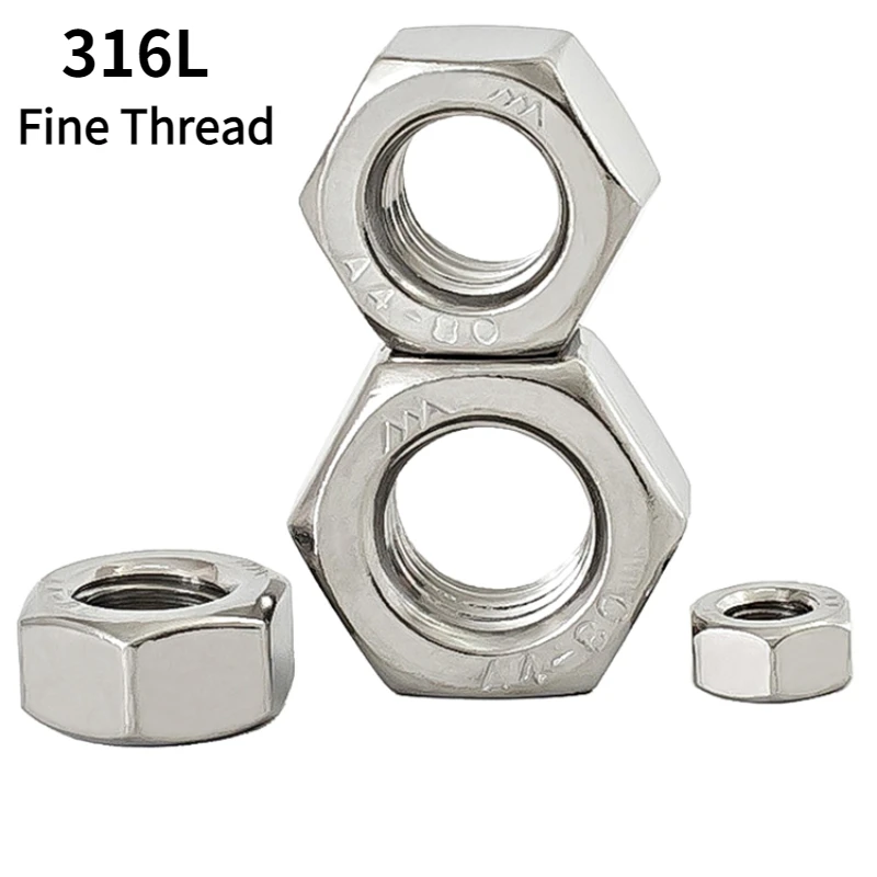 

1/2/5/10pcs 316 A4-80 Stainless Steel Right Thread Hex Hexagon Nuts Right Tooth Nuts Fine Thread Hex Nut M6~M24 Pitch0.75-2