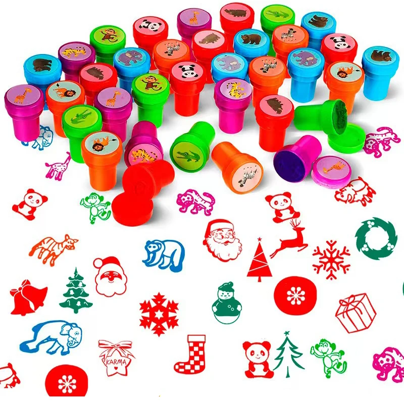 5 pcs MINI Assorted Kids Toy Stamp Princess Animal Alphanumeric Smiley Face Award Stamp DIY Clip Painting Photo Album Decoration
