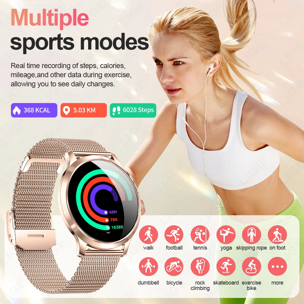 Smart Watch AMOLED 1.32 inch Women Watches Heart Rate Sleep Monitor Sports Fitness Bracelet Ladies Smartwatch For Android IOS