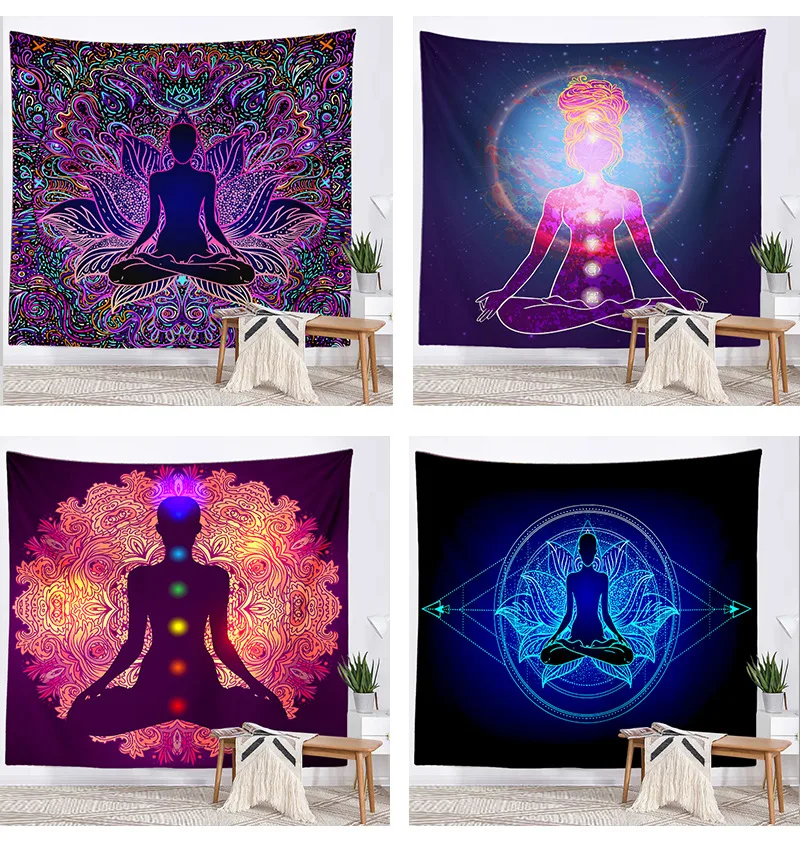 Seven Chakra Tapestry India Buddha Meditation Tapestry Wall Mount Mandala Tapestry Wall Cloth Psychedelic Yoga Carpet Decoration 2