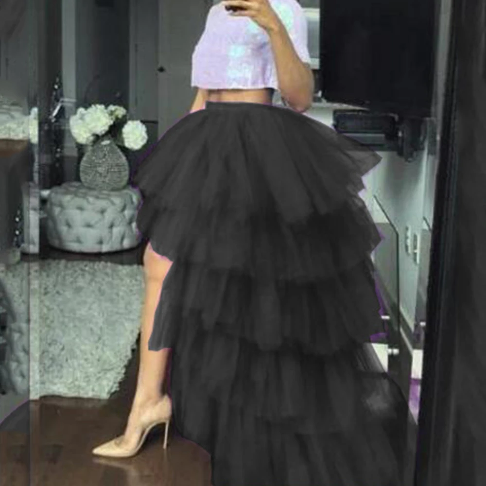 

Women's High Low Tutu Skirts Sweet Elastic Waist Tulle Layered Ruffles Princess Petticoat Mesh Long Tiered Skirt For Prom Party