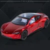 1:24 Tesla Roadster Alloy Sports Car Model Diecast Metal Toy Concept Racing Car Model High Simulation Sound and Light Kids Gifts 1
