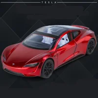 1:24 Tesla Roadster Alloy Sports Car Model Diecast Metal Toy Concept Racing Car Model High Simulation Sound and Light Kids Gifts 1