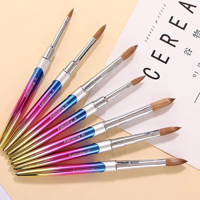 

Nail Art Brush Metal Gradient Color Kolinsky Nail Art Brushes Manicure UV Gel Polish Paiting Pens Nail Extension Drawing Brushes