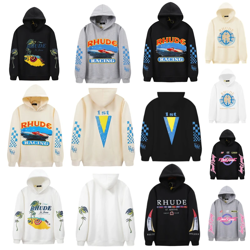 

Multi-style Letter Print RHUDE Hoodie Vintage Hoody Sweatshirts Casual Loose Hip Hop Men Women High Quality Pullover Real Photos