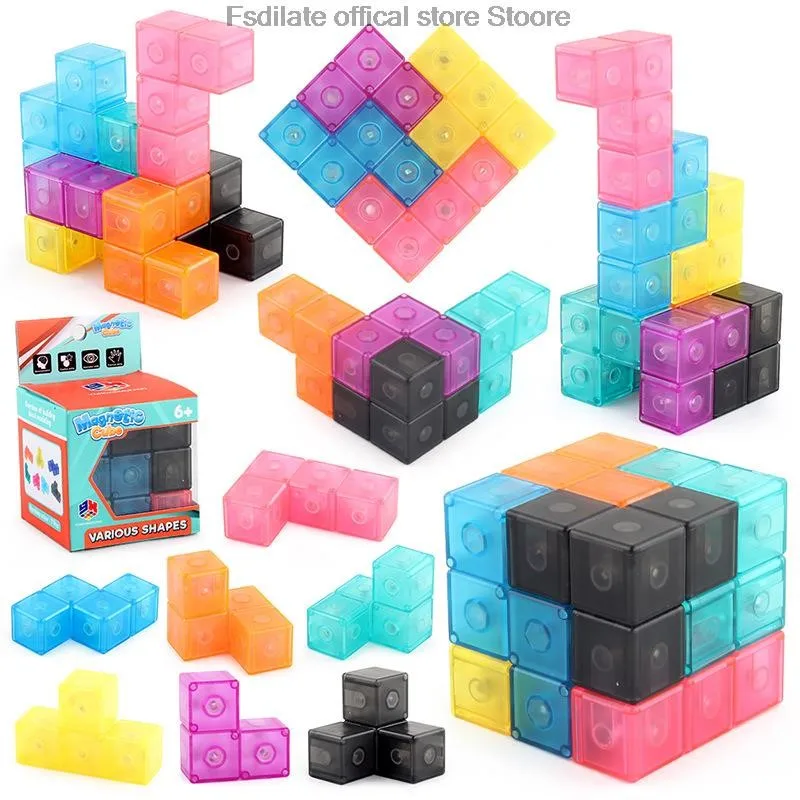 Magnetic building block cube removable intelligence cube fidegt toys puzzle cube early education tool For kids gift