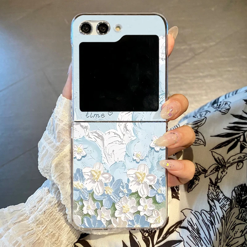 Transparent Flowers Print Case For Samsung Galaxy Z Flip4 Flip5 Flip6 Clear Hard Folding Phone Cover For Samsung Z Flip 6 5 4 3_voghion.com