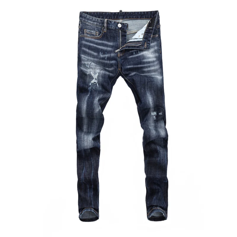 Street Fashion Men Jeans High Quality Retro Blue Elastic Slim Fit Vintage Ripped Jeans Men Pocket Designer Brand Pants Hombre