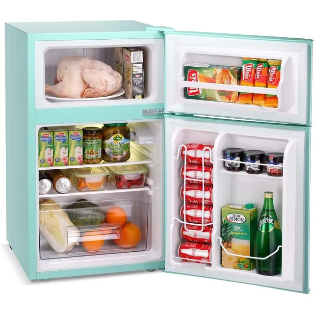 Antarctic Star Compact Mini Refrigerator Separate Freezer, Small Fridge Double 2-Door Adjustable Removable Retro 3.2 cu ft.Green 2