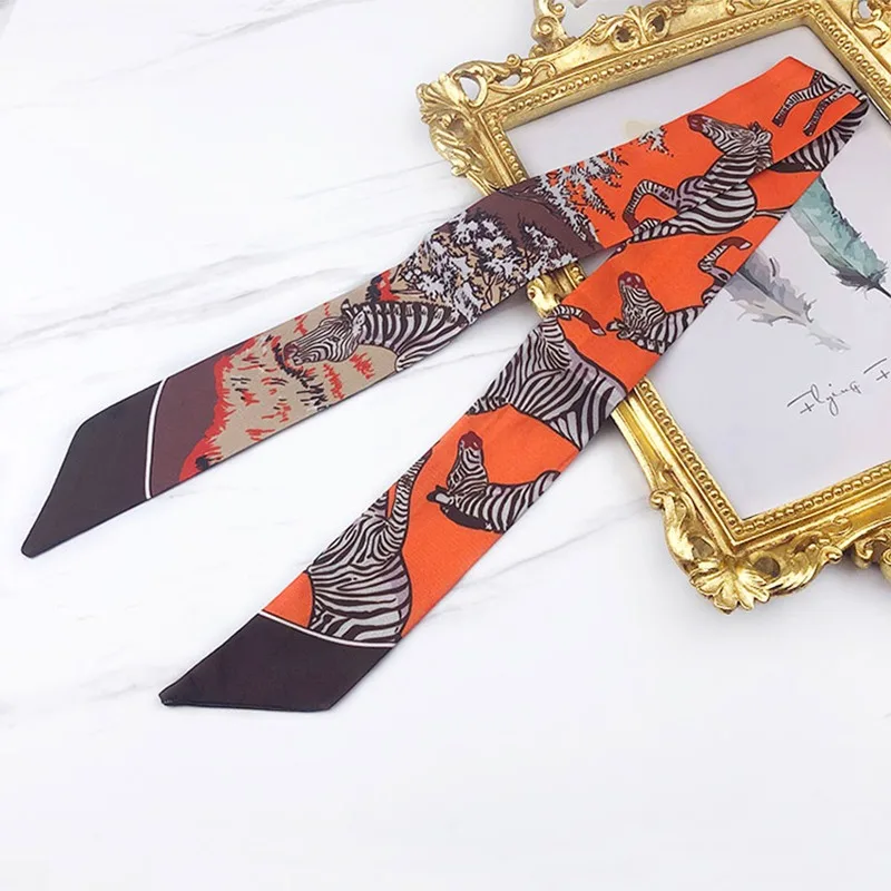 South Korea's Four Seasons Versatile Zebra Fine Horse Women's Twill Ribbon Scarf Travel Bag Handle Ribbon Hair Band Small Scarf 4