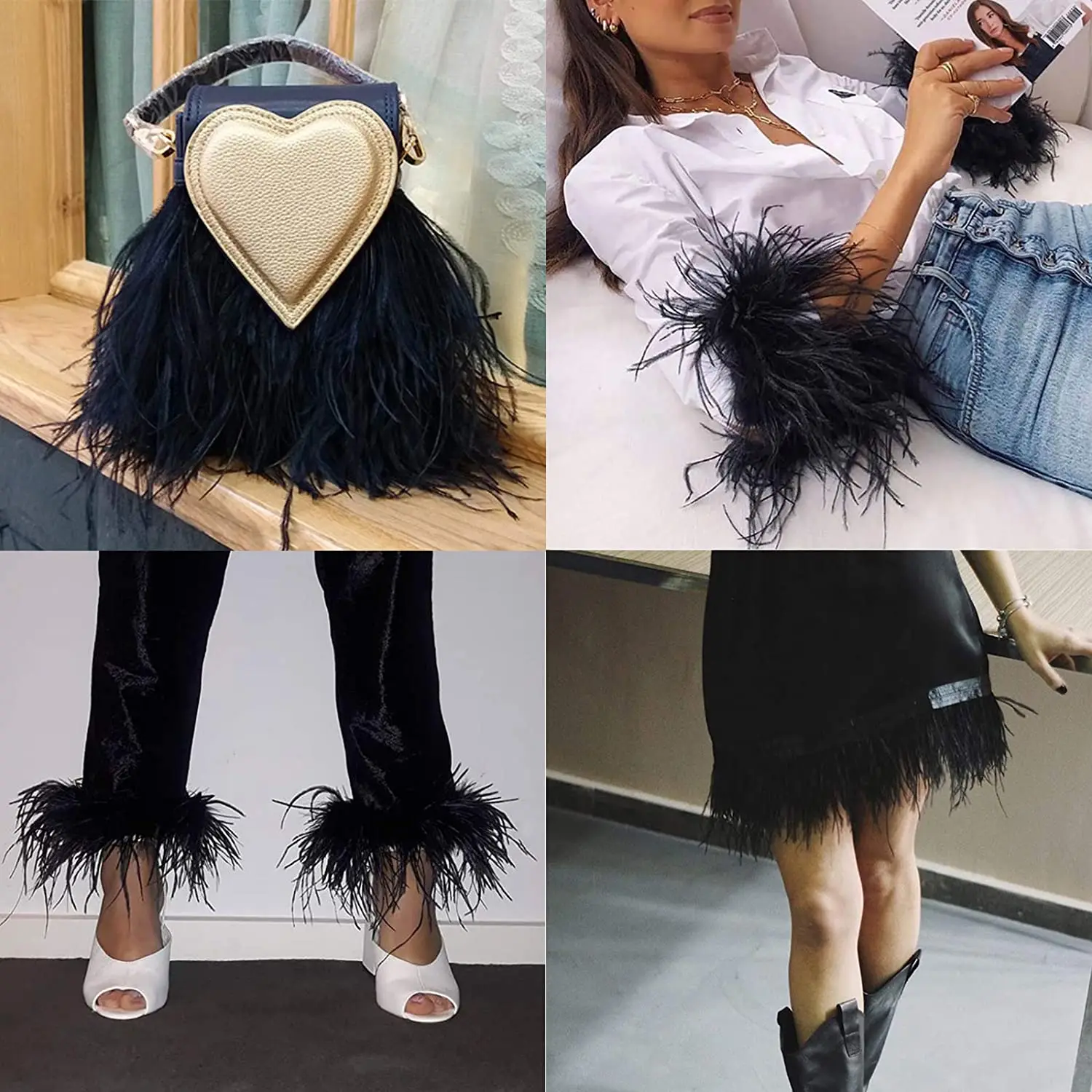 1Meter Ostrich Goose Marabou Turkey Feathers Trim Fringe Sewing Ribbon for DIY Dress Sewing Crafts Clothing Decoration