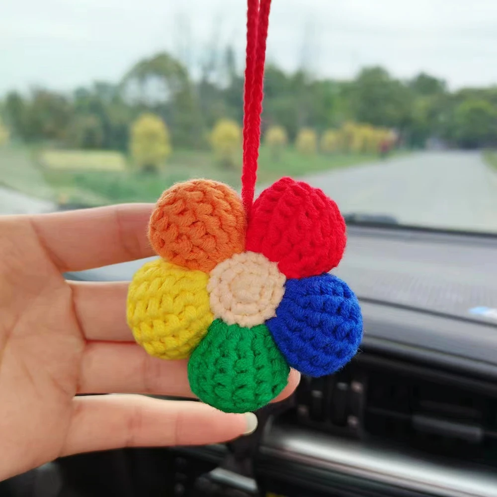 Kawaii waffel blume autos piegel hängendes zubehör, häkeln blumen auto  rückspiegel zubehör, autos piegel anhänger hängen d