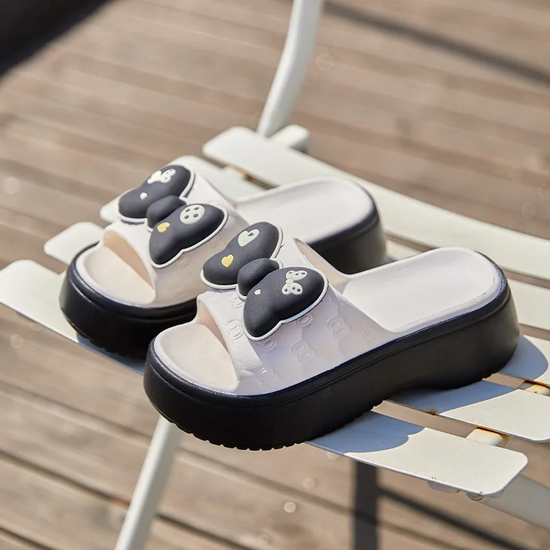 New indoor pink bowknot slipper ladies summer kawaii slides women's beach flip flops soft cloudy house slippers woman platform