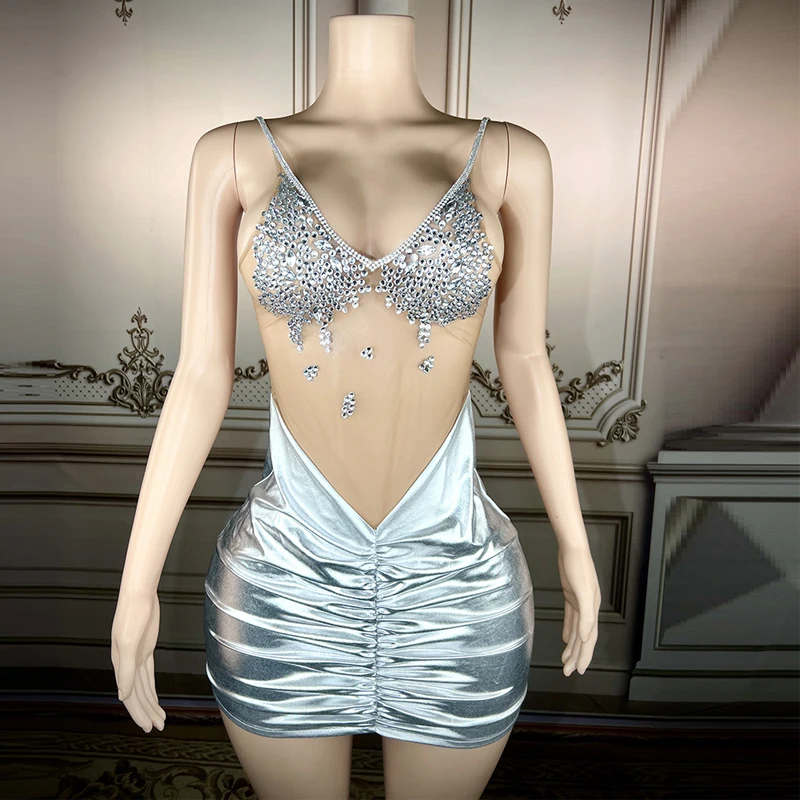 

Sexy Charm Rhinestone Halter Cut Out Dress Birthday Celebrate Costume Festival Outfit Women Evening Dress Clubwear XS55813633