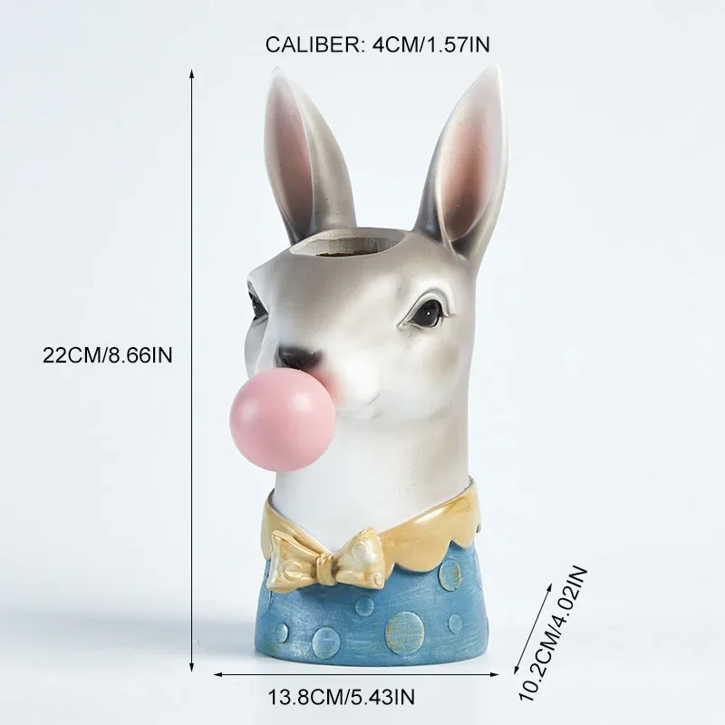 Creative Modern Animal Head Resin Succulent Vase FlowerPot Hand Painting Giraffe Zebra Panda Blowing Bubbles Animal Bust Figure 6